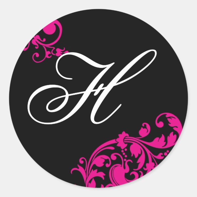 20 - 1,5 Umschlag Aufkleber Schwarz Hot Pink Flora (Vorderseite)