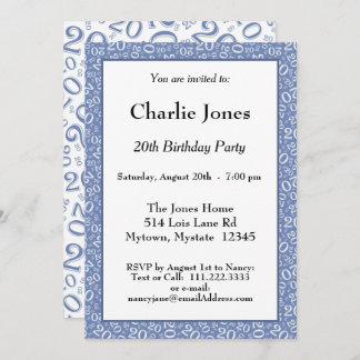 20 - 20. Blauer/weißer Zufallszahlenmuster Einladung