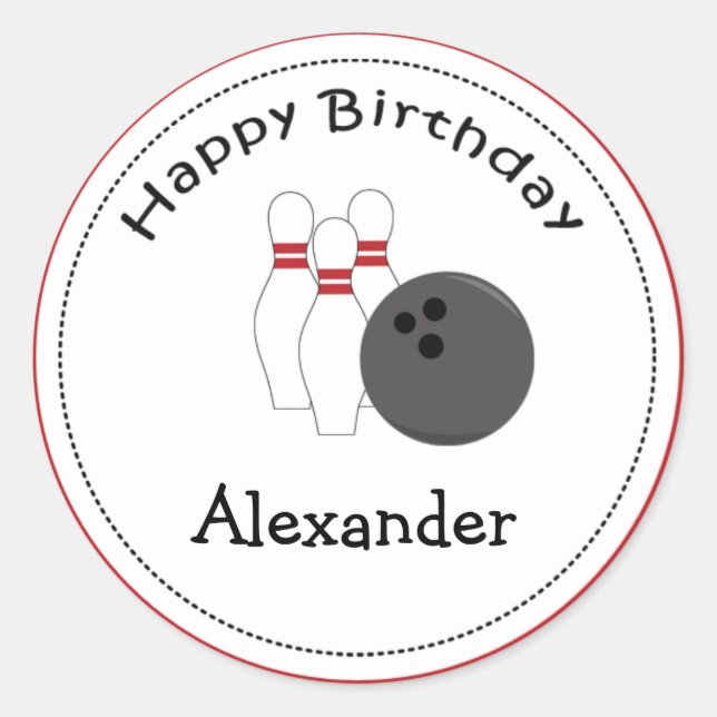 20 Anpassbare Cupcake Toppers Bowling Party Runder Aufkleber (Vorderseite)