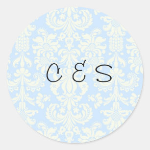 20 Blue/White Damask Wedding Favor Stickers