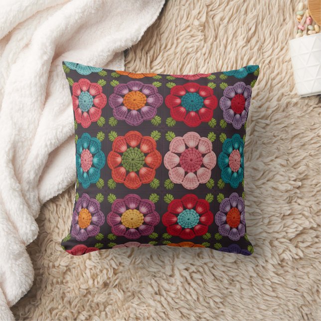  20 Daisy Floral Pillow Cover - Black Decorative  Kissen (Decke)