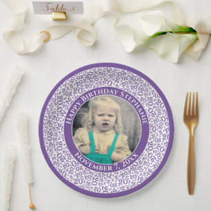 20 Dein Foto Zufallszahlenmuster Lila/Weiß Pappteller