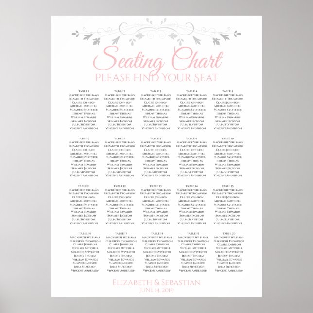 20 einfache Tabelle Rosa und Grau Hochzeitstabelle Poster (Vorne)