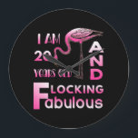 20 Flocking Fabulous Years Pink Flamingo Große Wanduhr<br><div class="desc">20 Flocking Fabulous Years Pink Flamingo</div>