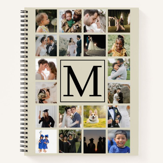 20 Foto Collage Black Biege Pattern Family Notizbuch (Vorderseite)
