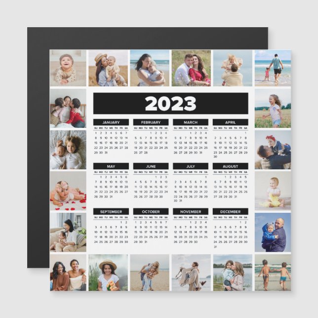 20 Foto Collage Black & White 2023 US Kalender Magnetkarte (Vorne/Hinten)