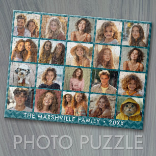 20 Foto-Collage Blau mit weißem Text Puzzle