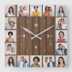 20 Foto-Collage Falscher brauner Holz-Zaun Quadratische Wanduhr