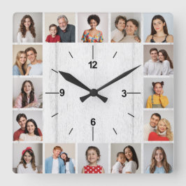 20 Foto Collage Imitats Weißer Holzzaun Quadratische Wanduhr