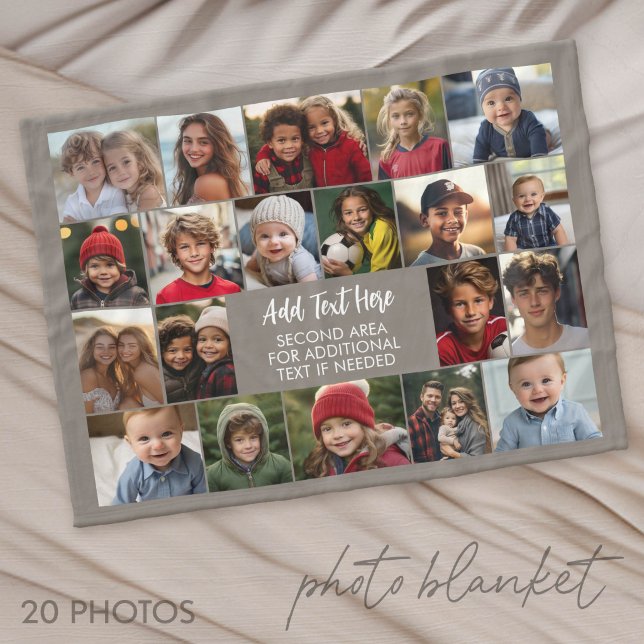 20-Foto-Collage mit Text in der Mitte Fleecedecke (Photo Blanket - Customize with your favorite pictures)