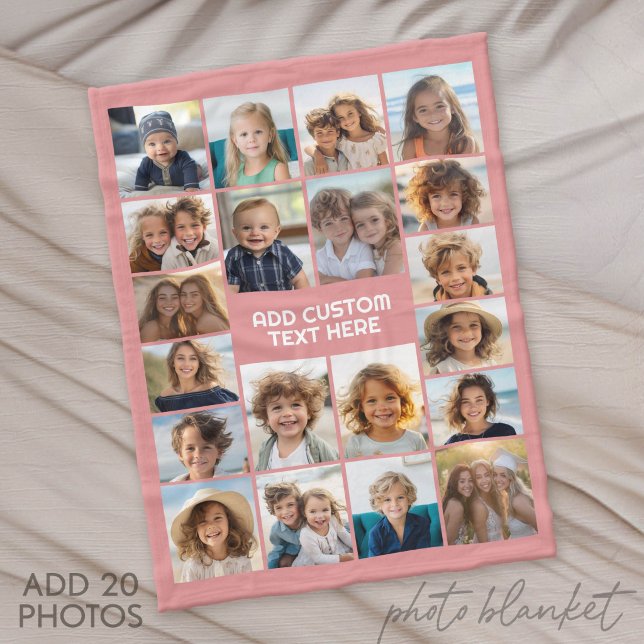 20 Foto-Collage mit weißem Text vertikal Fleecedecke (Photo Blanket - Fleece)