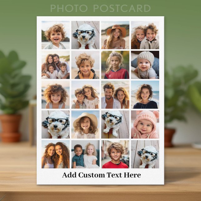 20 Foto-Collage - Raster mit Text - weiß Postkarte (Custom Photo Postcard with Lots of Pictures)