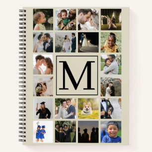 20 Foto-Collage Schwarzes Biege-Muster Familie Not Notizbuch