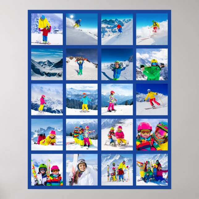 20-Foto-Raster-Collage Dunkelblau Poster (Vorne)