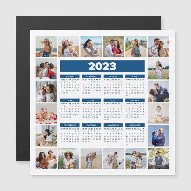 20 FotoCollage 2023 US Kalender Magnetkarte (Vorne/Hinten)
