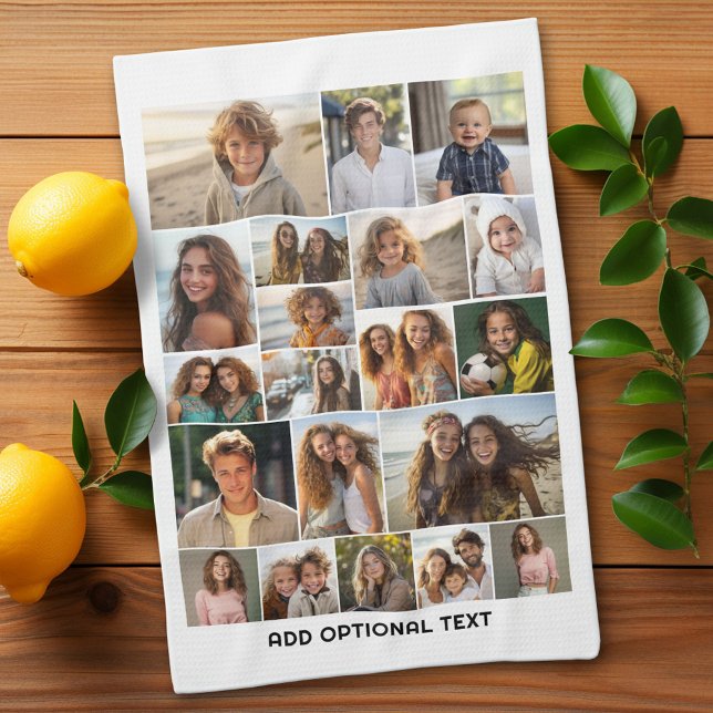 20 FotoCollage - Benutzerdefinierter Text - Schwar Geschirrtuch (Custom Kitchen Towel with Photo Collage)