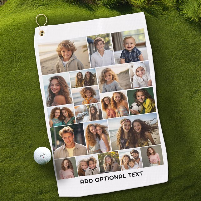 20 FotoCollage - Benutzerdefinierter Text - Schwar Golfhandtuch (Custom Golf Towel with Photo Collage)