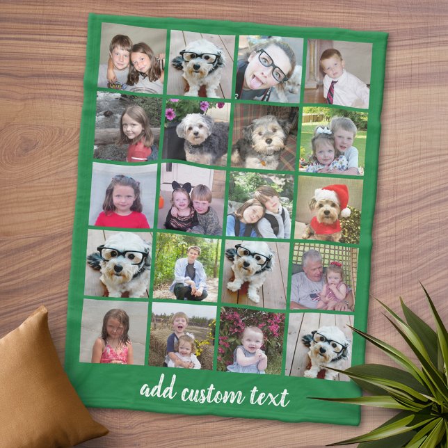 20 FotoCollage - Gitter mit Skripttext - grün Fleecedecke (Personalized Fleece Blanket - Add Photos and Text or Customize completely in advanced design area)