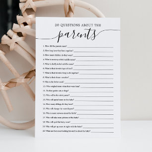 20 Fragen zu Eltern Baby Shower Game Card Einladung