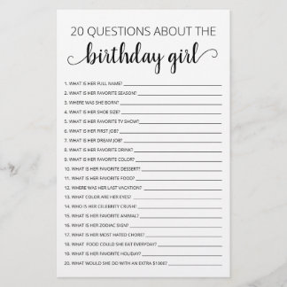 20 Fragen zum Geburtstagsspiel Girl Birthday