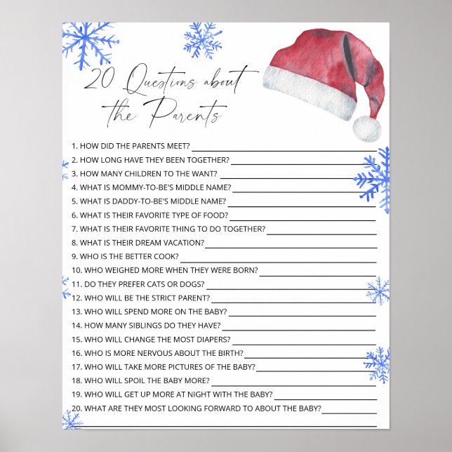 20 Fragen zum Kinderduschspiel der Eltern Poster (Vorne)