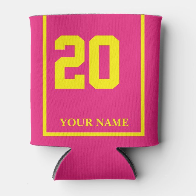 20 Fuchsienrosa Gelbe Rasse Sattelleder Custom Dosenkühler (Vorderseite)