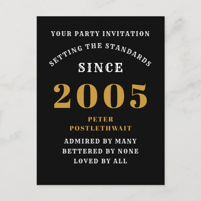 20. Geburtstag 2005 Schwarzes Gold Postkarte (Vorderseite)
