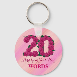 20. Geburtstag 20 rosa Rosa Blumenvorlage Schlüsselanhänger