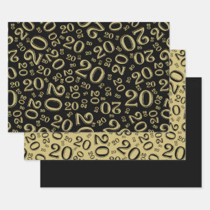 20. Geburtstag Black & Gold Nummernmuster 20 Geschenkpapier Set