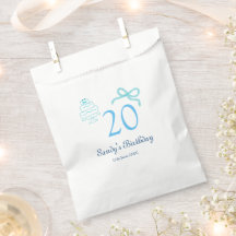 20. Geburtstag blaues Schleifen-Cake Name Datum Pa