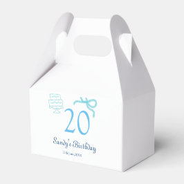 20. Geburtstag blaues Schleifen-Torten-Name Datum  Geschenkschachtel