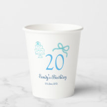 20. Geburtstag blaues Schleifen-Torten-Name Datum