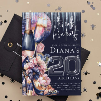 20. Geburtstag Blue Pink Heel Champagne Einladung