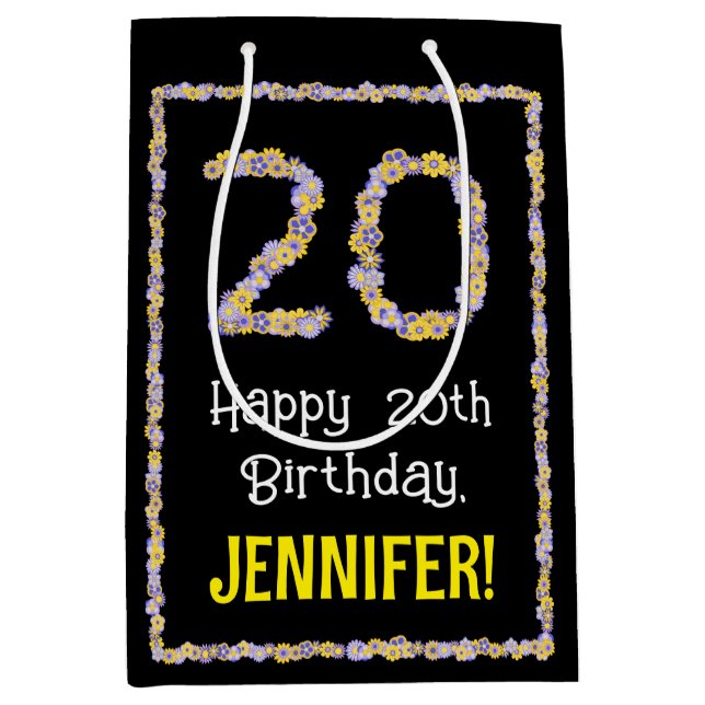 20. Geburtstag: Blumennummer, Individuelle Name, B Mittlere Geschenktüte (Vorderseite)