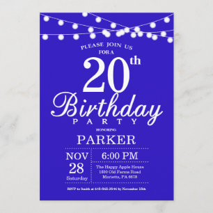 20. Geburtstag Einladung Royal Blue