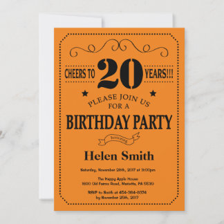 20. Geburtstag Einladung Schwarz und Orange
