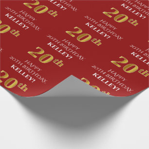 20. Geburtstag: Elegant, rot, Imitate Gold Look Geschenkpapier
