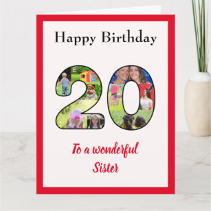 20. Geburtstag Foto Collage Schwester einzigartig  Karte