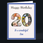 20. Geburtstag Foto Collage Son Large Unique Karte<br><div class="desc">Feiern Sie den 20. Geburtstag Ihres Sohnes mit einer großen Geburtstagskarte, die eine besondere und einzigartige Collage aus Foto ist. Diese wunderbare große Geburtstagskarte für diesen besonderen Sohn hat die 20 aus Ihrer eigenen Auswahl an Fotos. Die Vorlage wurde für Sie entwickelt, um "To a beautiful son" zu Bruder, bester...</div>
