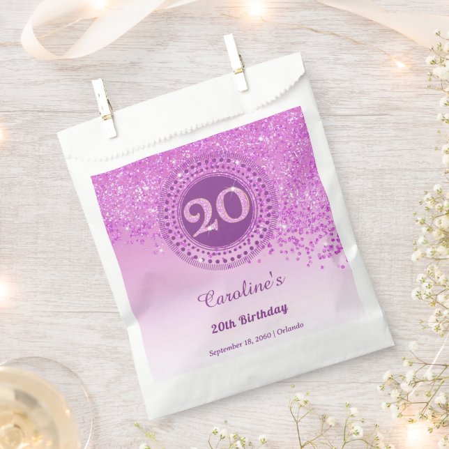 20. Geburtstag | Funkelndes Rosa Gold Glitter Geschenktütchen (Ausgeschnitten)