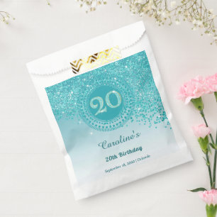 20. Geburtstag Funkelndes Türkisblau Gold Glitte Geschenktütchen