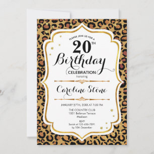 20. Geburtstag - Gold Leopard Print Einladung