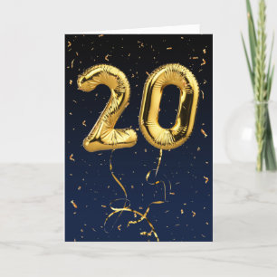20. Geburtstag Gold Mylar Ballon und Confetti Card Karte