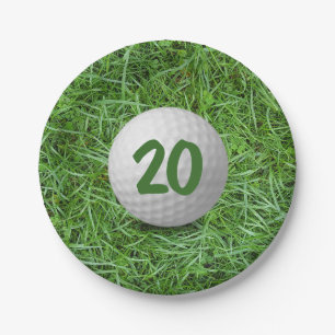 20. Geburtstag Golf Ball auf Grass Paper Plate Pappteller