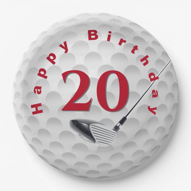 20. Geburtstag Golf Ball Design Paper Plate Pappteller (Vorderseite)