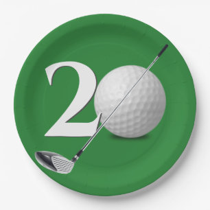 20. Geburtstag Golf Ball und Club On Green Pappteller