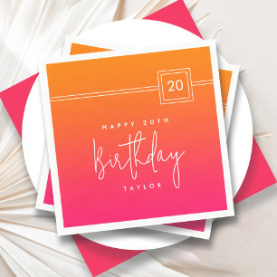 20. Geburtstag Heiß rosa Orange Farben Serviette