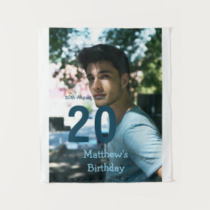 20. Geburtstag hinzufügen Name Foto Datum Mann wei Wandteppich