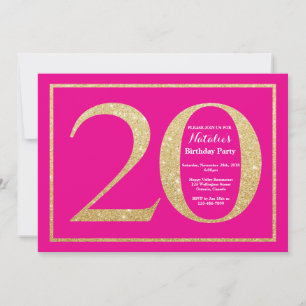 20. Geburtstag Hot Pink und Gold Glitzer Einladung