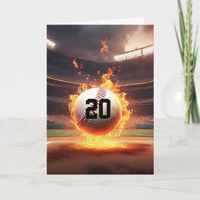 20. Geburtstag im Baseball-Flaming Karte (Vorderseite)